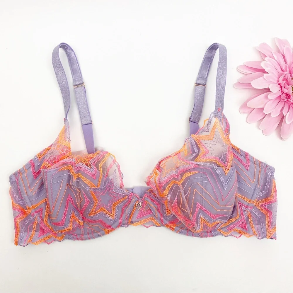 Savage X Fenty Shining Star Embroidered Lace Unlined Demi Bra